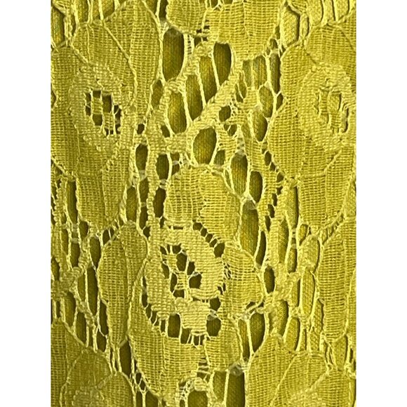 I Le New York18 Yellow/Green Floral Lace Shift Dress Sheer Open Top Sleeve NWT - Picture 8 of 16